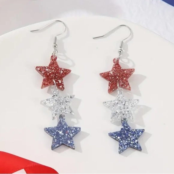 Red White & Blue Dangle Star Earrings - Picture 3 of 4